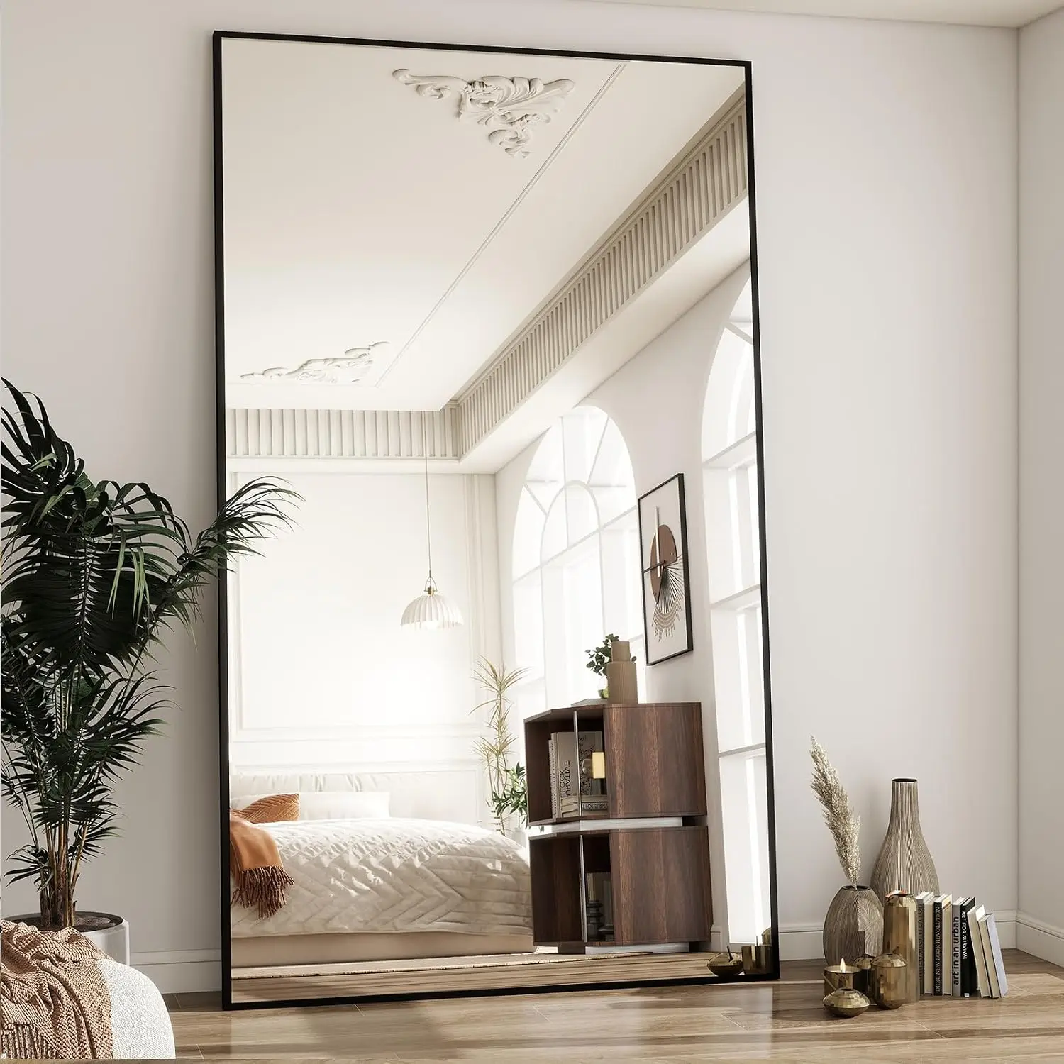 77x38 Full Body Floor Mirror Full Length Rectangle Mirror Hanging Leaning Aluminum Alloy Frame Wall Mirror Bedroom Dressing Room