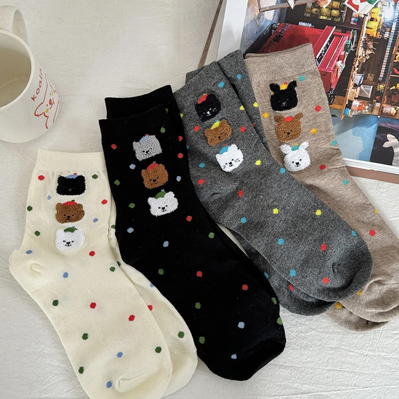 Socken Frauen Nette Atmungsaktive Täglichen Koreanischen Stil Kawaii Mode Dot Frühling Mittleren Rohr Weiche Deodorant Schöne Harajuku Cartoon