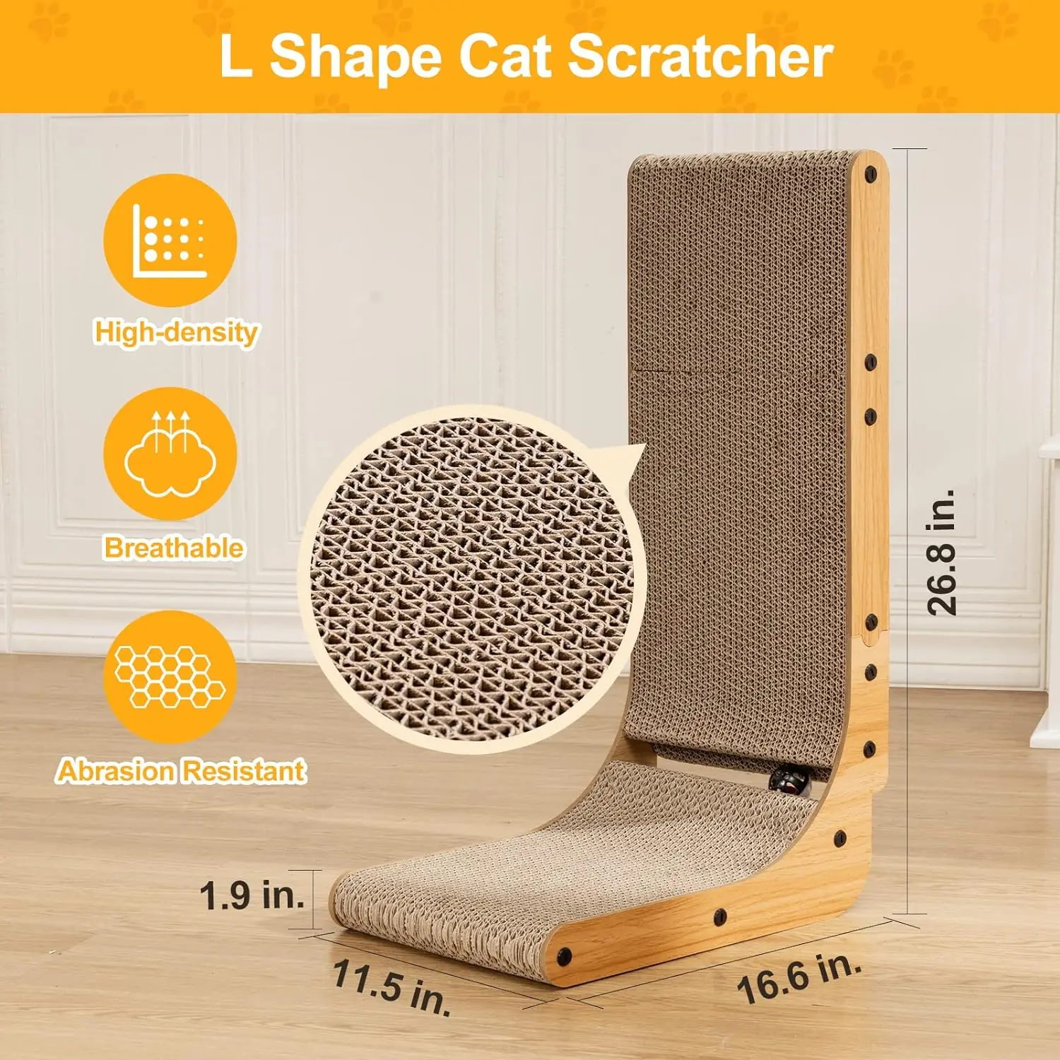 L Shape Cat Scratcher,Cat Scratchers for Indoor Cats Protecting Furniture Cardboard with Ball Toy