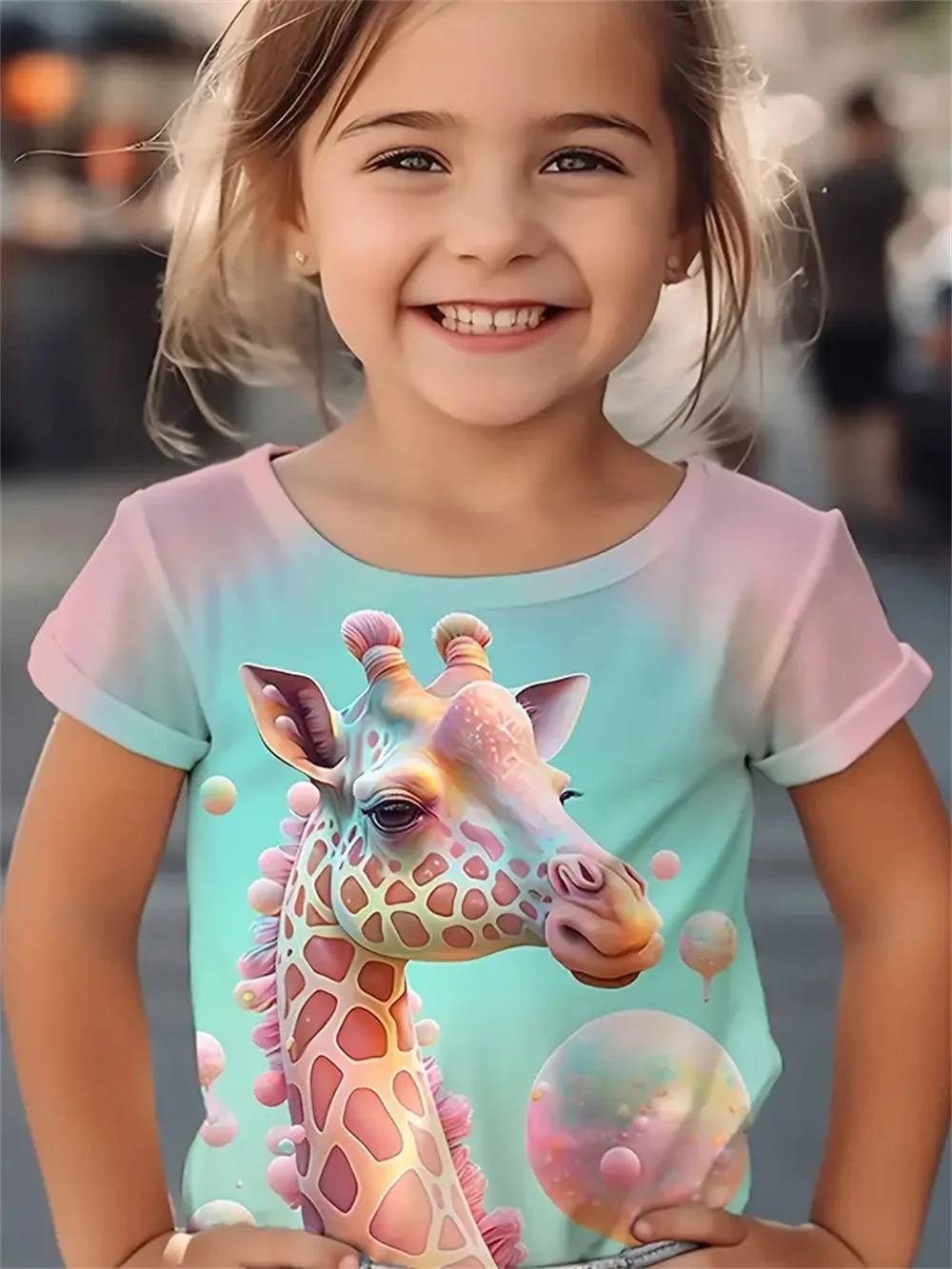 Daily Casual Animal Giraffe 3d Print Fashion Funny Girls' T-Shirts Summer Short Sleeved Tops Tee Casual T-Shirts Girls' Clothing