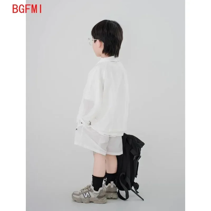 Summer Sunscreen Suit New Korean Boys & Girls Fashionable Sportswear Zippered Long Sleeved Thin Jacket + Shorts 2-piece Set