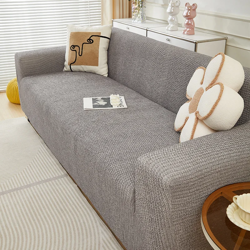 Faux Linen Chenille Solid Color Sofa Cover Luxury All-Inclusive Couch Slipcover for 1/2/3 Seater Anti-Scratch Stretch Furniture