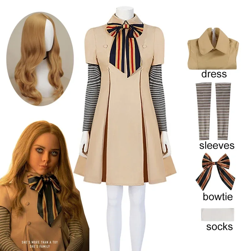 

Sn66 ужасный фильм m3gan карнавальный костюм парик PS2 кукла платье для детей девочка Хэллоуин карнавальный костюм дети Взрослые 2 @