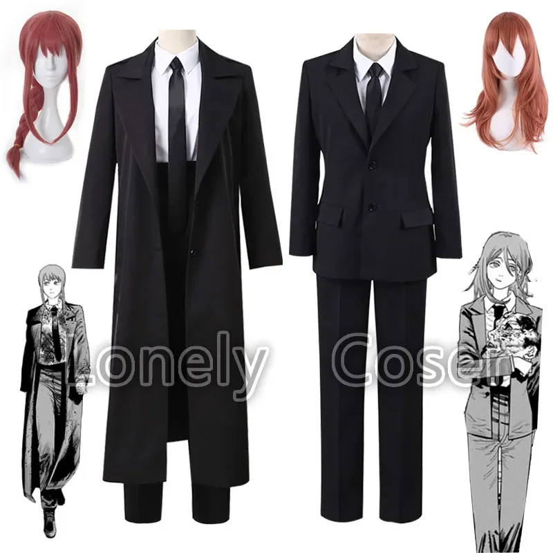 

Anime Chainsaw Man Makima Angel Devil Cosplay Costume Wig Black Suit Shirt Pants Coat Halloween Party Role Play Uniform Girls