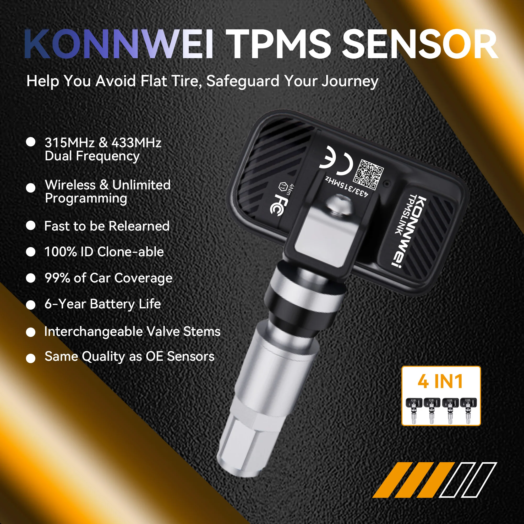 2026 KONNWEI Car Tire TPMS Sensor 433/315MHz Dual-channel Wireless Programing OBD Relearn Tool CELL Tire Pressure Monitor System view 3