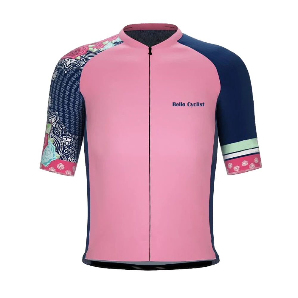 Pink Cycling Jersey Men Short Sleeve Summer Flower Bike Jersey Maillot Ciclismo Bicycle Shirt Clothing Bello Cyclist