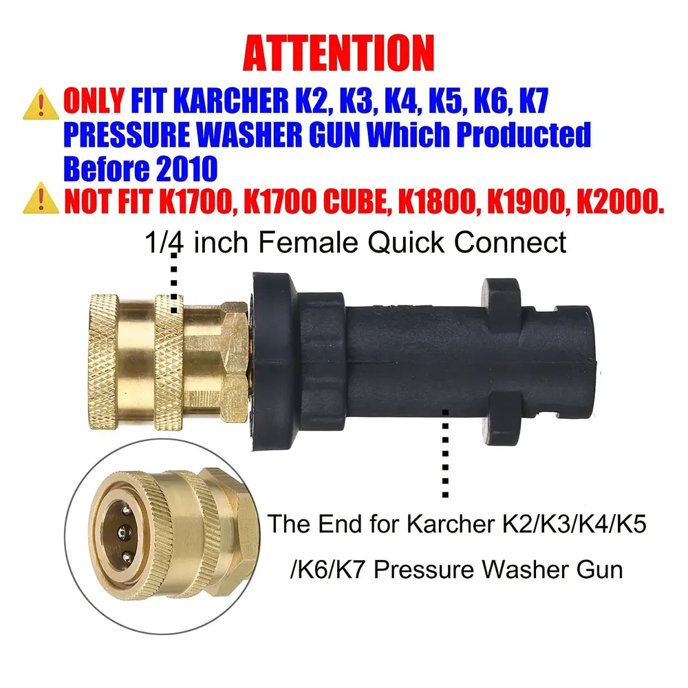 For Karcher K2-K7 Compatible Pressure Washer Accessory Kit with 5 Quick Connect Spray Nozzles, Foam Cannon Adapter ROUE