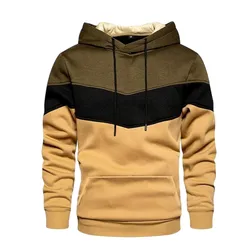 Men's Patchwork Hooded Sweatshirt Hoodies Clothing Casual Loose Fleece Warm Streetwear Male Fashion Autumn Winter Sports Outwear