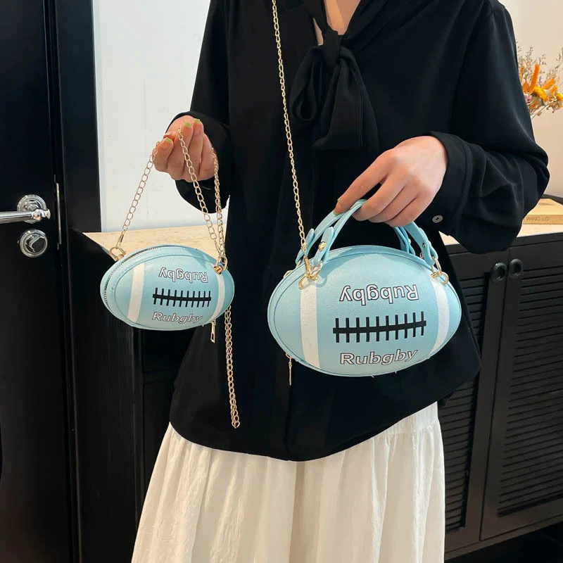 

New Rugby Ladies Shoulder Bag Large-capacity Letter Indentation Crossbody Chain Ball Small Round Bag Daily Commuting Handbags
