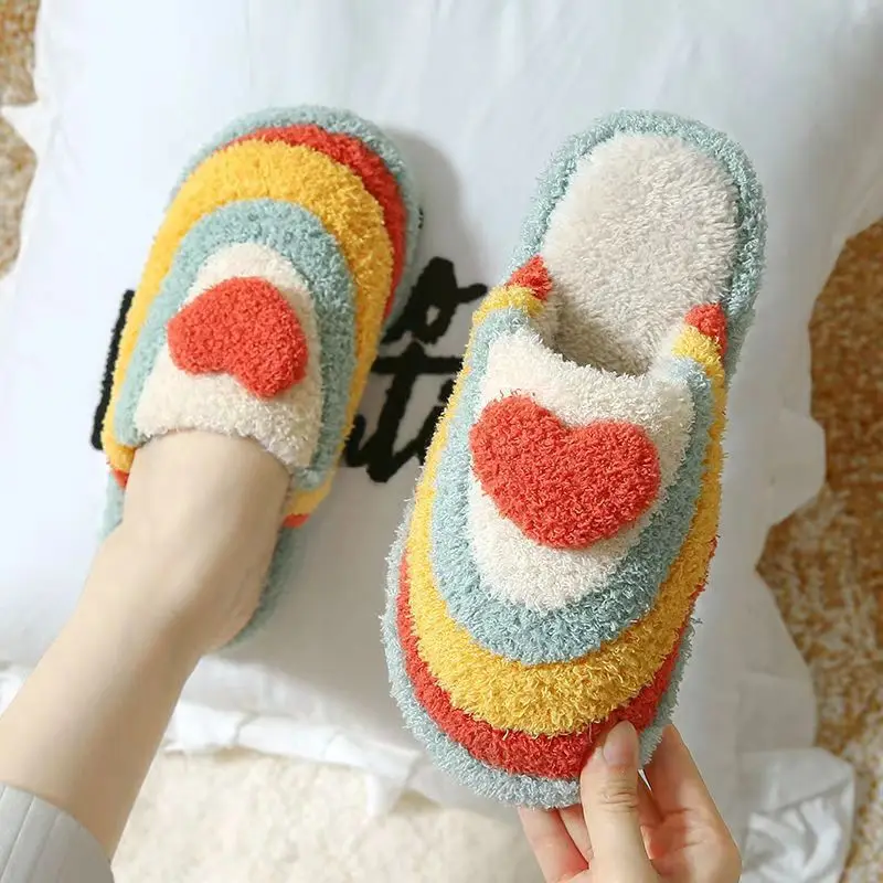 

Women's Slippers Cotton-Slippers Fashion Plush Heart Autumn Winter Warm Shoes Unisex Intdoor Home Casual Shoes House Slippers