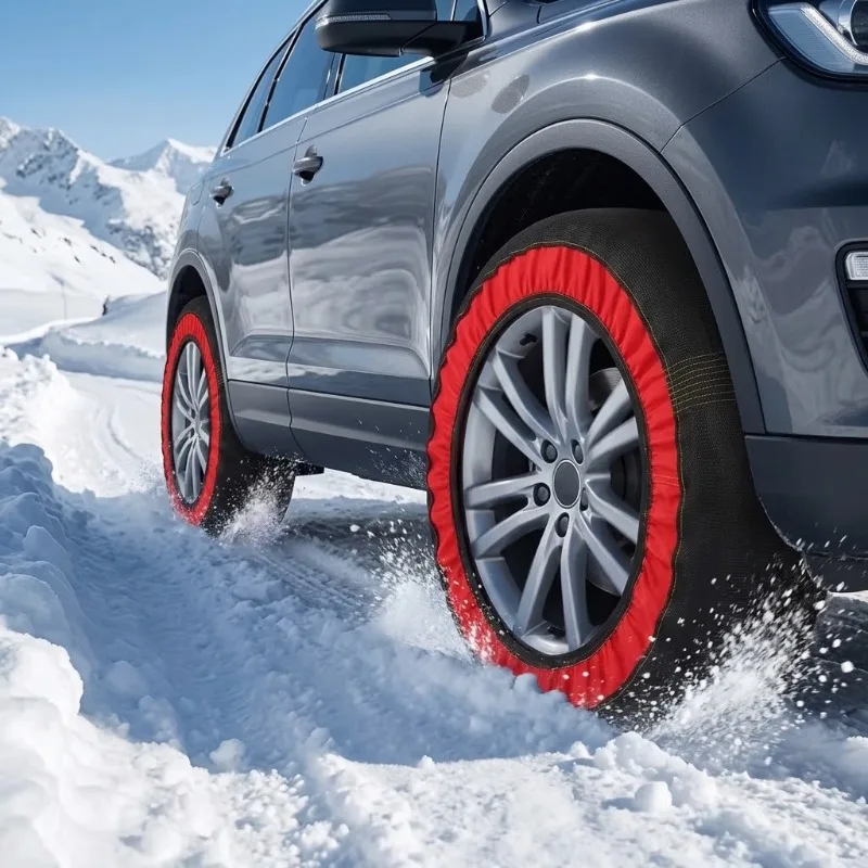 2Pcs Fabric Textile Tire Snow Socks Anti-Skid Wheel Chains Emergency Traction Device For Car SUV Truck Winter Safety With Gloves
