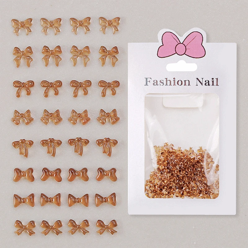 

100PCS Transparent Amber Bow 3d Acrylic Nail Art Bowknot Charms Supplies For Manicure Decor Nails Decoration Design Accessories