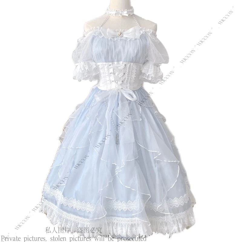 Vestido de Lolita Victoriano de sirena para mujer, vestidos de fiesta de princesa, dulce encaje rosa, Cosplay suave, Lolita, Vintage