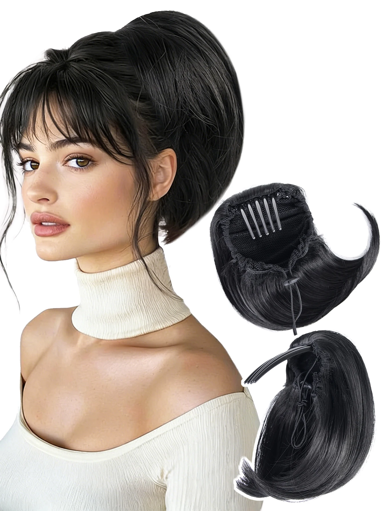 Synthetic Drawstring High Ponytail with Comb Clip - Short Women's Daily Bun Hairpiece New Arrival