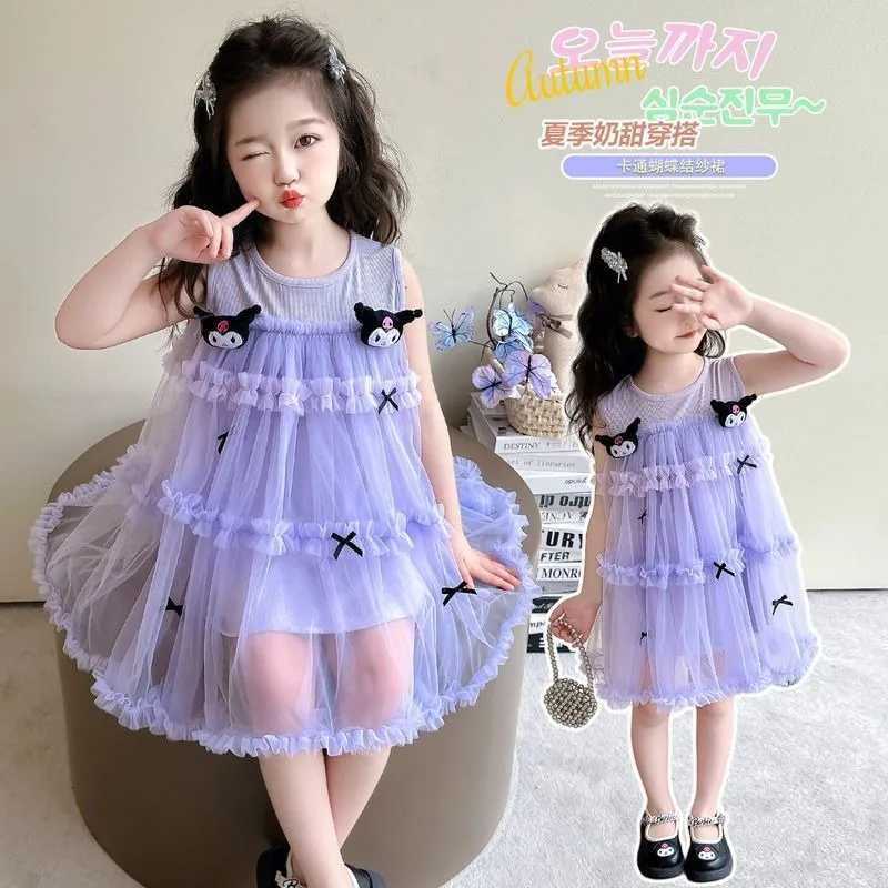 

Kuromi Anime Kawaii Sanrio Ins Princess Short Sleeve Skirt Cute Cartoon Children Baby Princess Summer Dress Clothes Gifts