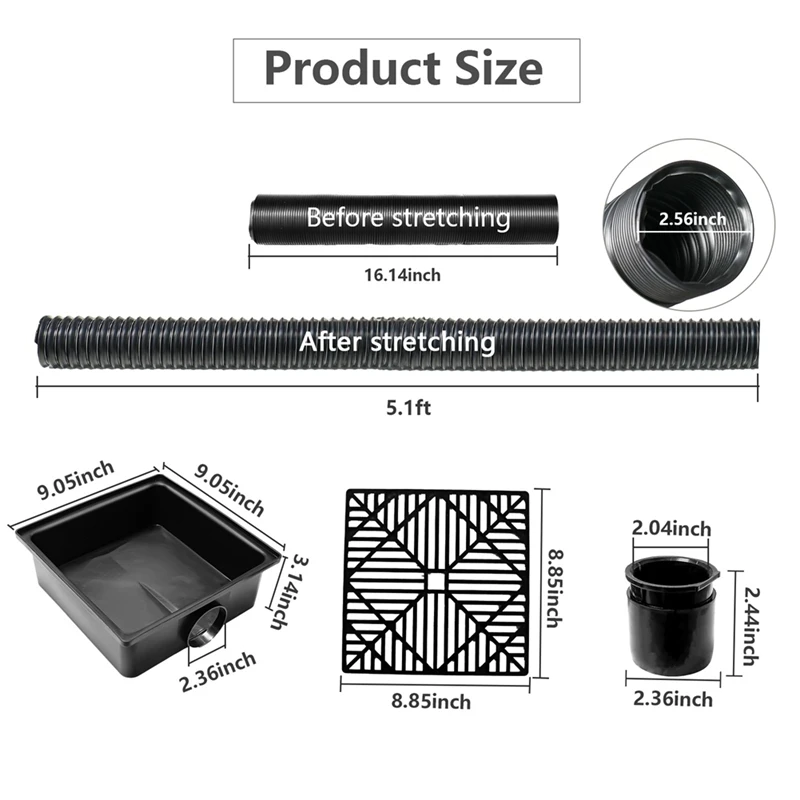 Catch Basin Downspout Flexible Extension Storm Drain Catch Basin Drainage System Drain Adapter For Ground