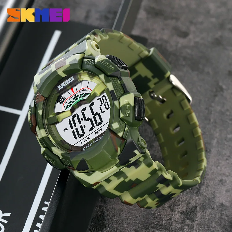 SKMEI Army Camouflage Stopwatch Chronograph Date Alarm Clock Sunday EL Night Light On The Hour 24-Hour System Countdown 2153