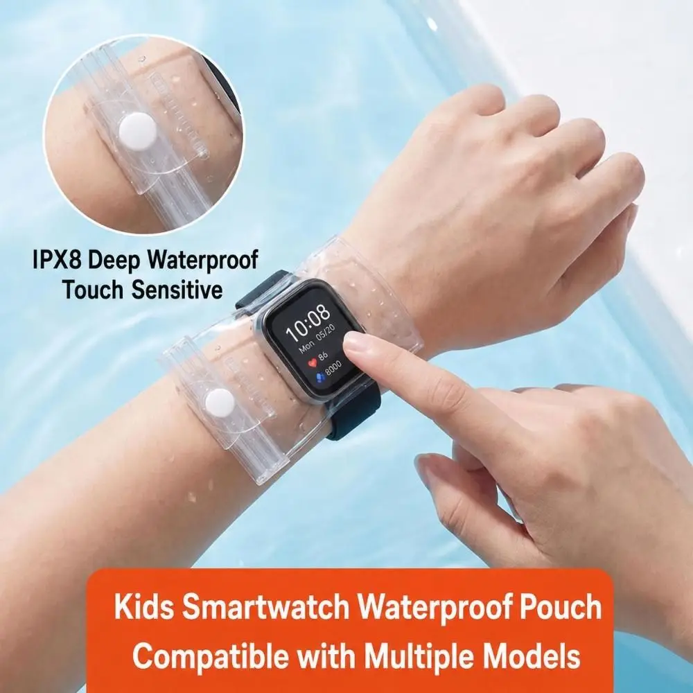 Clear Waterproof Smartwatch Pouch Triple Seal Touchscreen Wrist Pouch Wrist Wearable Waterproof Watch Cover Swimming Accessories