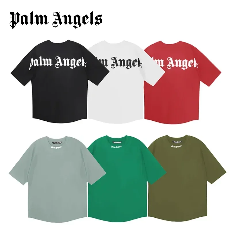 Palm Angels Summer Fashion Letters Luminous Printing Cotton Loose Round Neck T-Shirt Tops for Men Women Couple Models