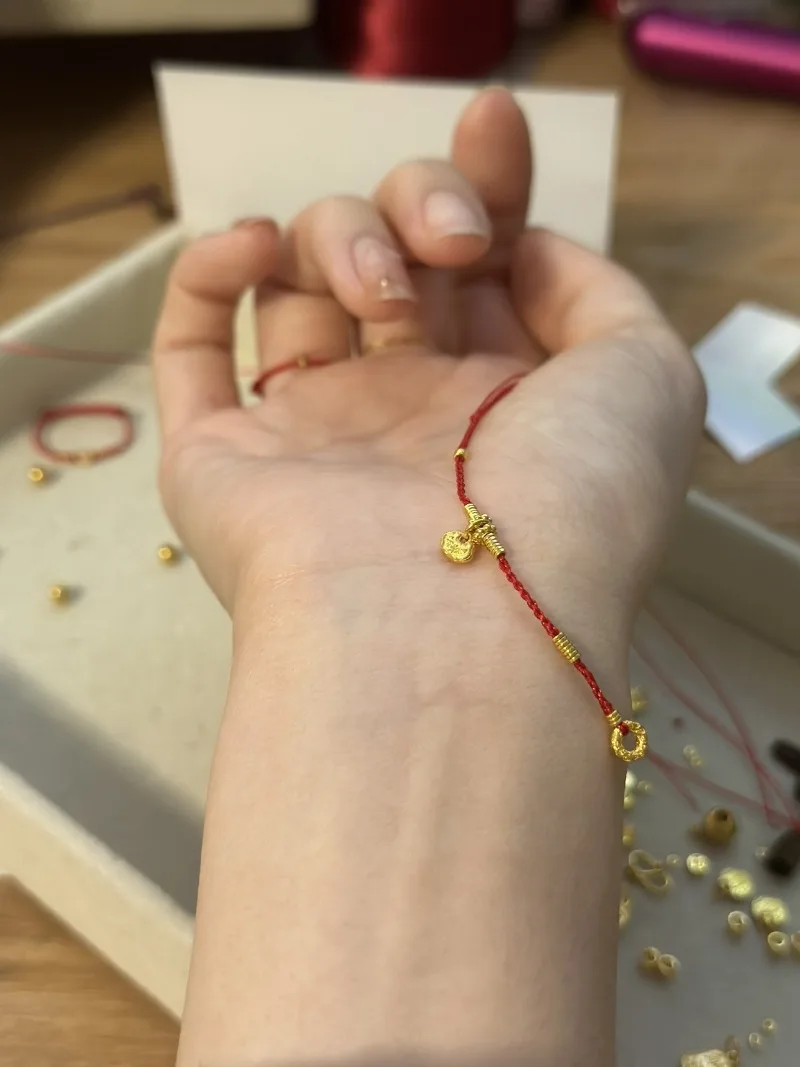 Traditional Lucky Red Line Handmade Rope Chain Bracelet 925 Silver 18K Gold Plated Amulet Gold Ingot Charm Become Rich Happiness