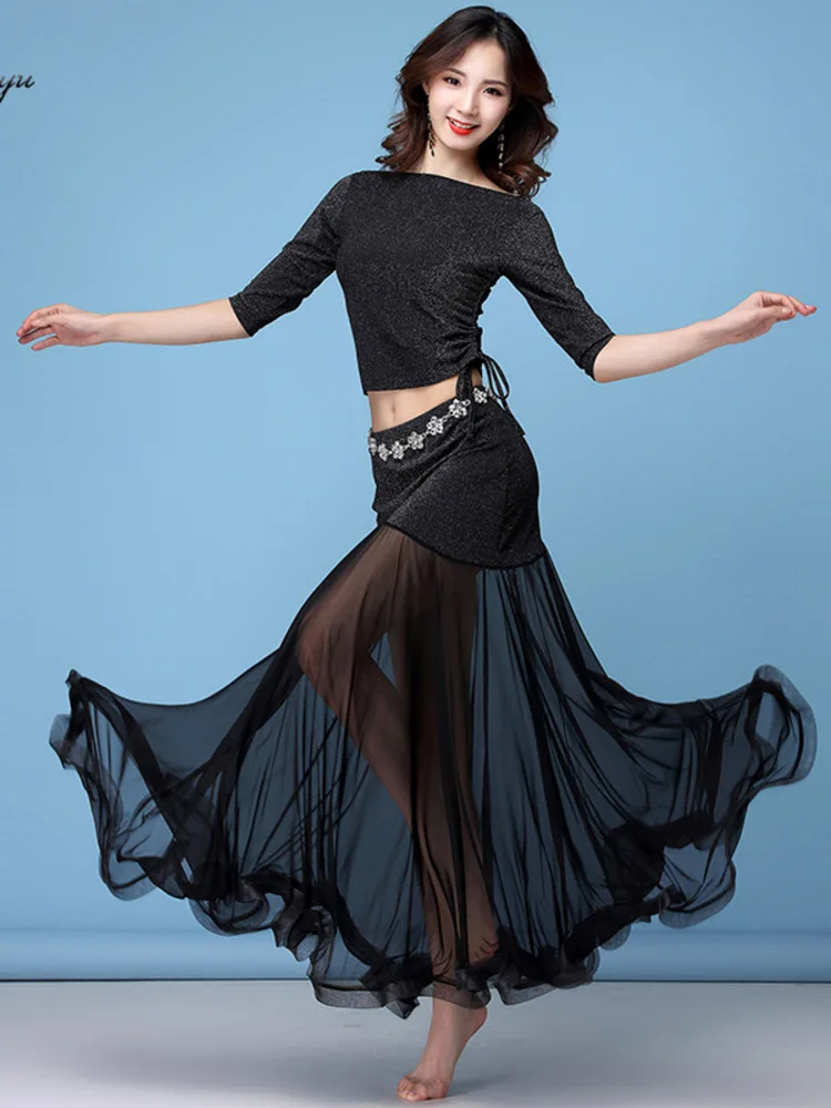 

Belly Practice Clothes Drawstring Skirt Performance Beginner Set Stage Oriental Dance Costume Female