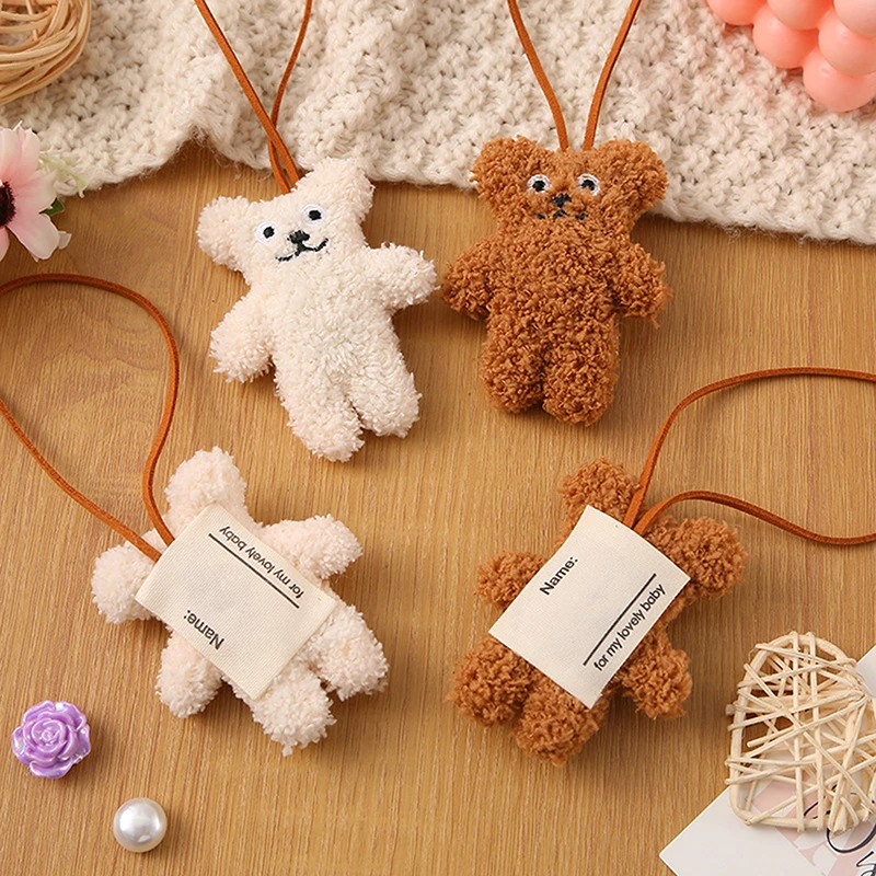 Cute Bear Plush Toy Name Sticker Pendant Cartoon Stuffed Doll Keyring Keychain Bag Ornaments Children's Anti-lost Name Tag Gifts