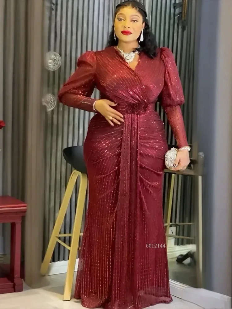 فساتين طويلة للحفلات الأفريقية مقاس كبير للنساء Dashiki ترتر وردي رداء أنيق تركيا فستان سهرة لحفلات الزفاف الإسلامية