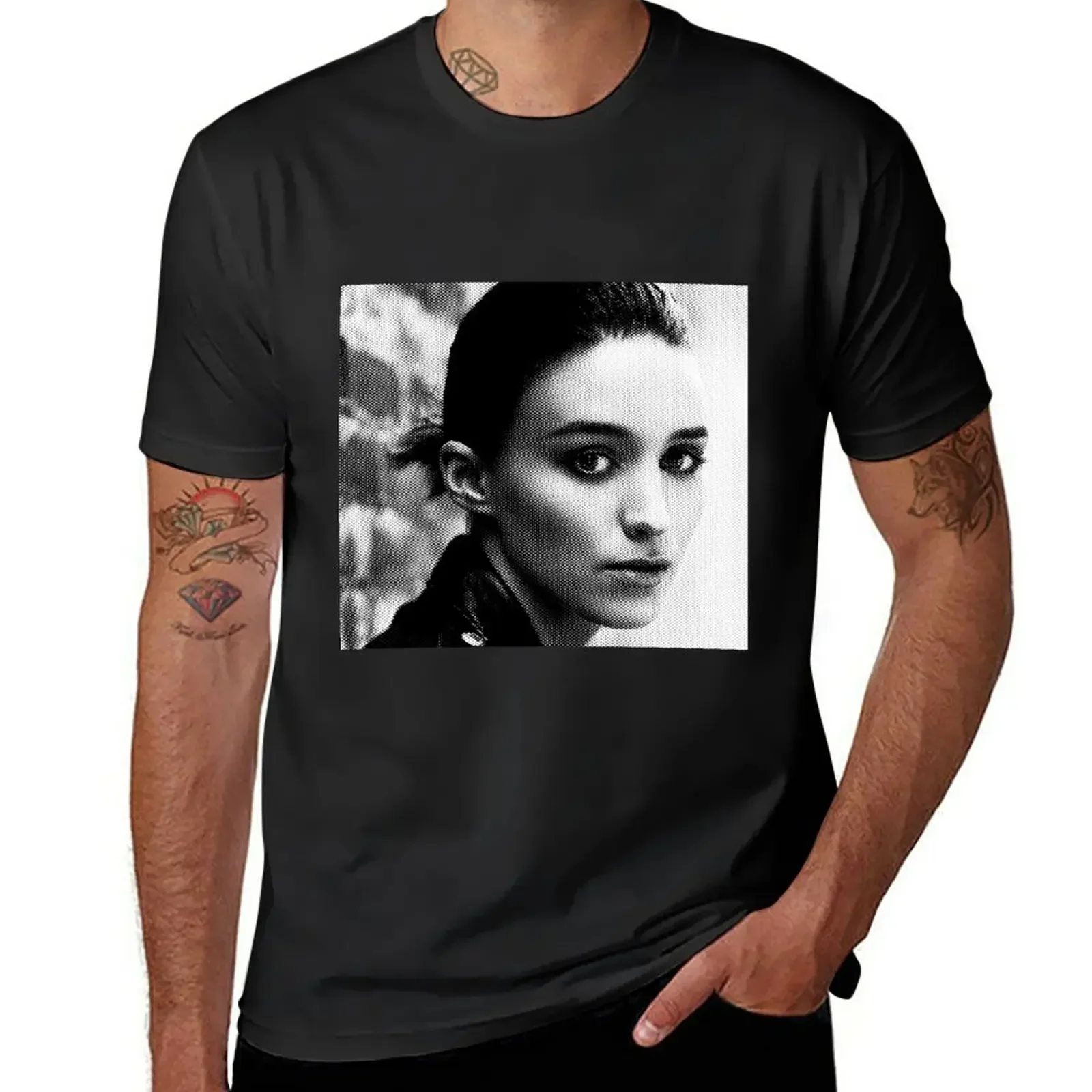 Rooney Mara Black & White Portrait Made Of Dots T-Shirt kawaii clothes anime clothes graphics mens t shirts pack