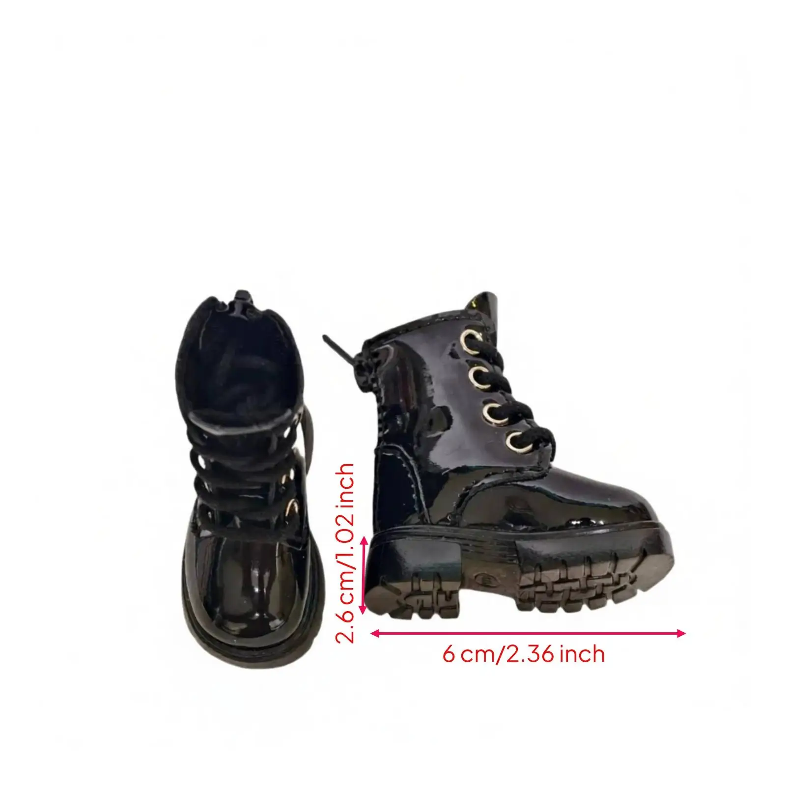 Miniature Doll Boots PU Leather Lace Up Booties Raised Heel Stitched Panel for Compatible Dolls Edgy Look