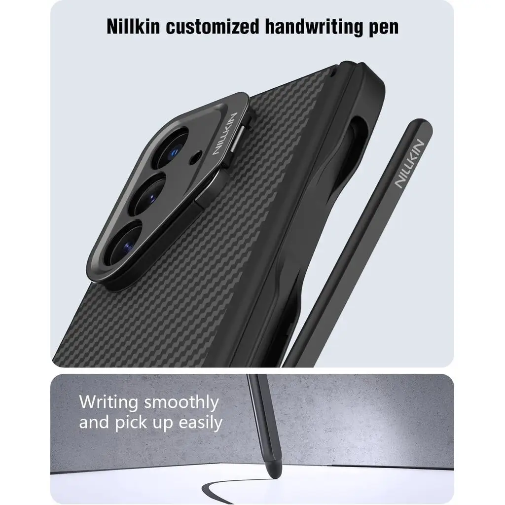 حافظة Nillkin رفيعة من ألياف الأراميد المغناطيسية لهاتف سامسونج جالاكسي Z Fold 7 W26 قلم كتابة مدمج وحامل قابل للتعديل وحماية المفصلي