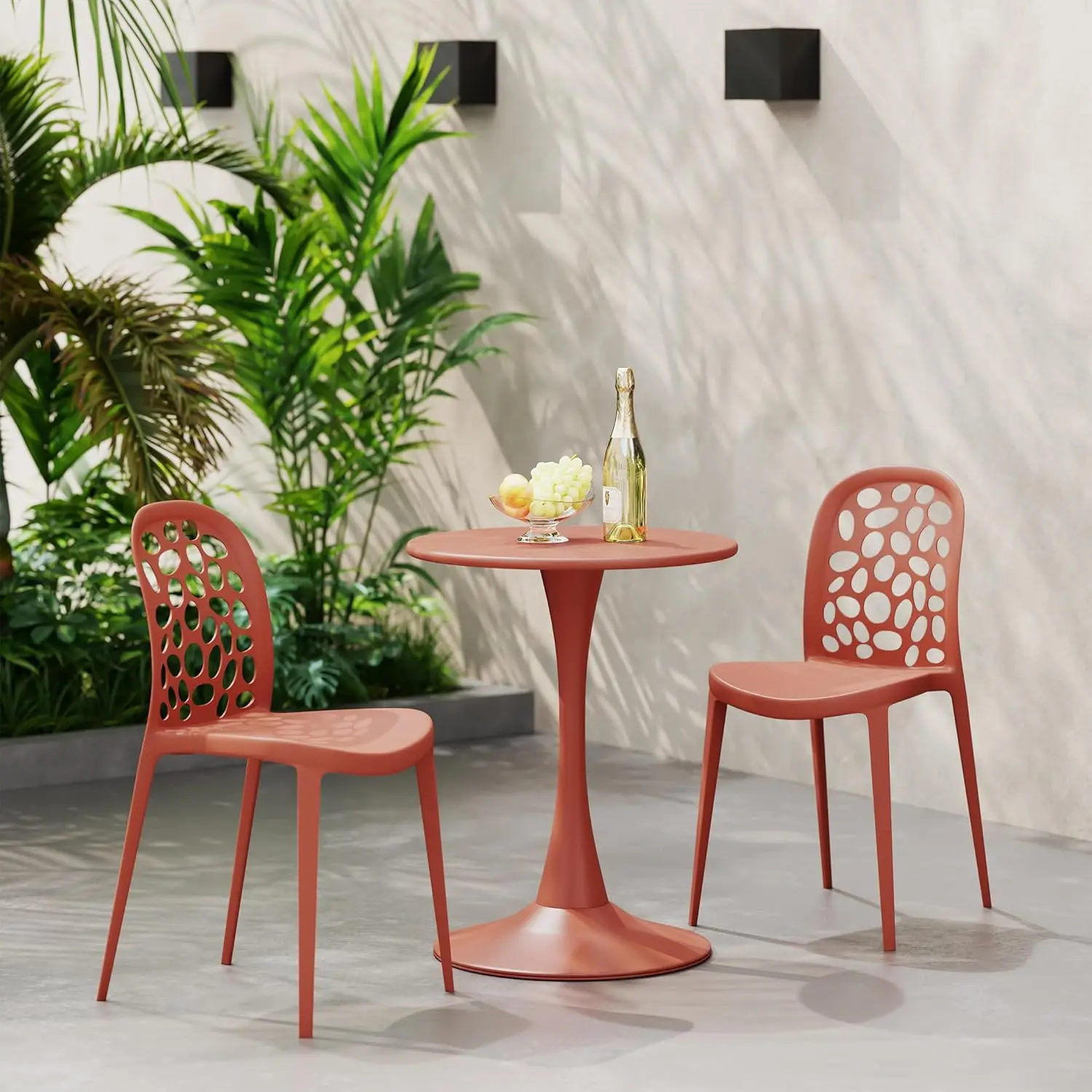 طاولة طعام صغيرة، طاولة خارجية مستديرة من البولي بروبيلين، طاولة شرفة مقاومة للطقس لسطح السباحة الخارجي والحديقة والفناء الخلفي، باللون الأحمر