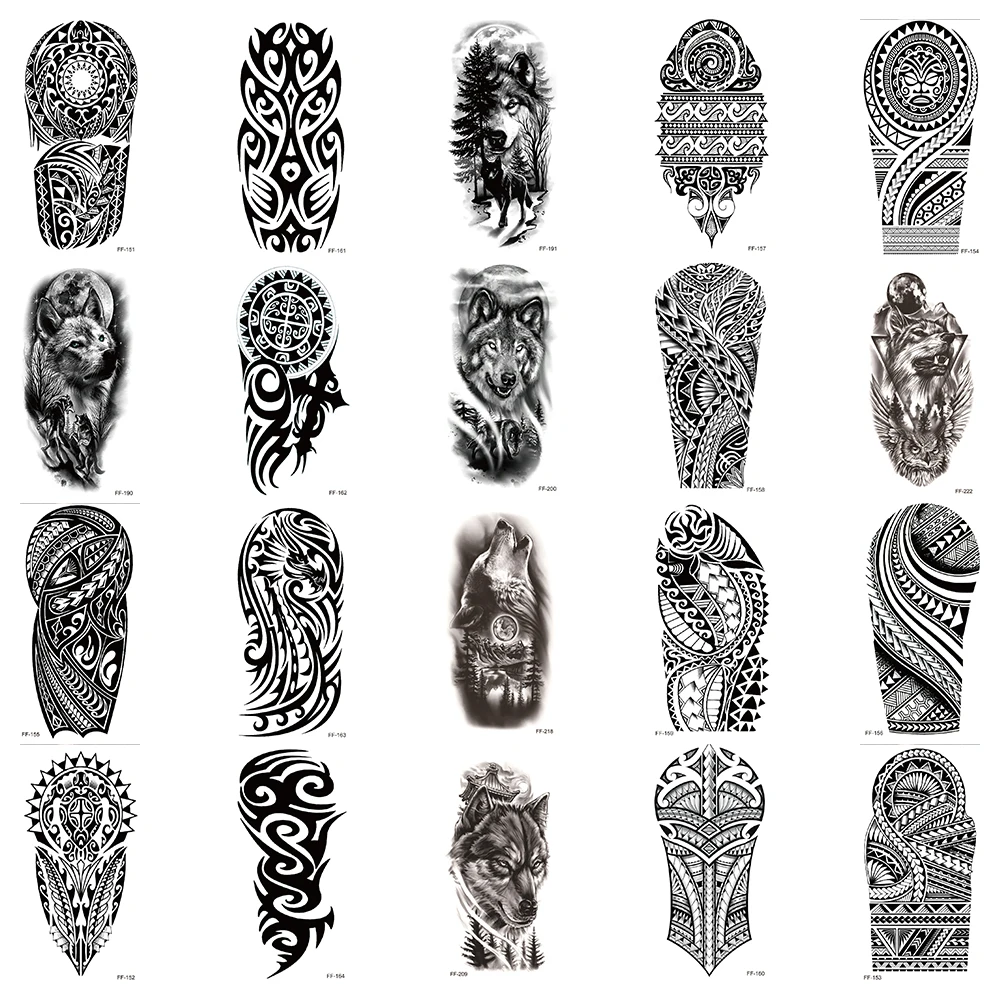 20Pcs/Set,Waterproof Temporary Fake Tattoos Stickers,Water Transfer Decals,Black Totem Wolf,Cool Sexy Body Art for Man Women Arm