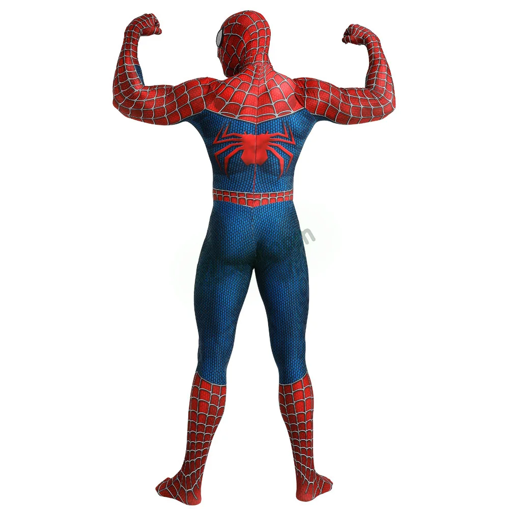 Disfraz de Spiderman Tobey Maguire, disfraz de Raimi rojo, mono de superhéroe, disfraz de Halloween, fiesta de Carnaval, LICRA para adulto