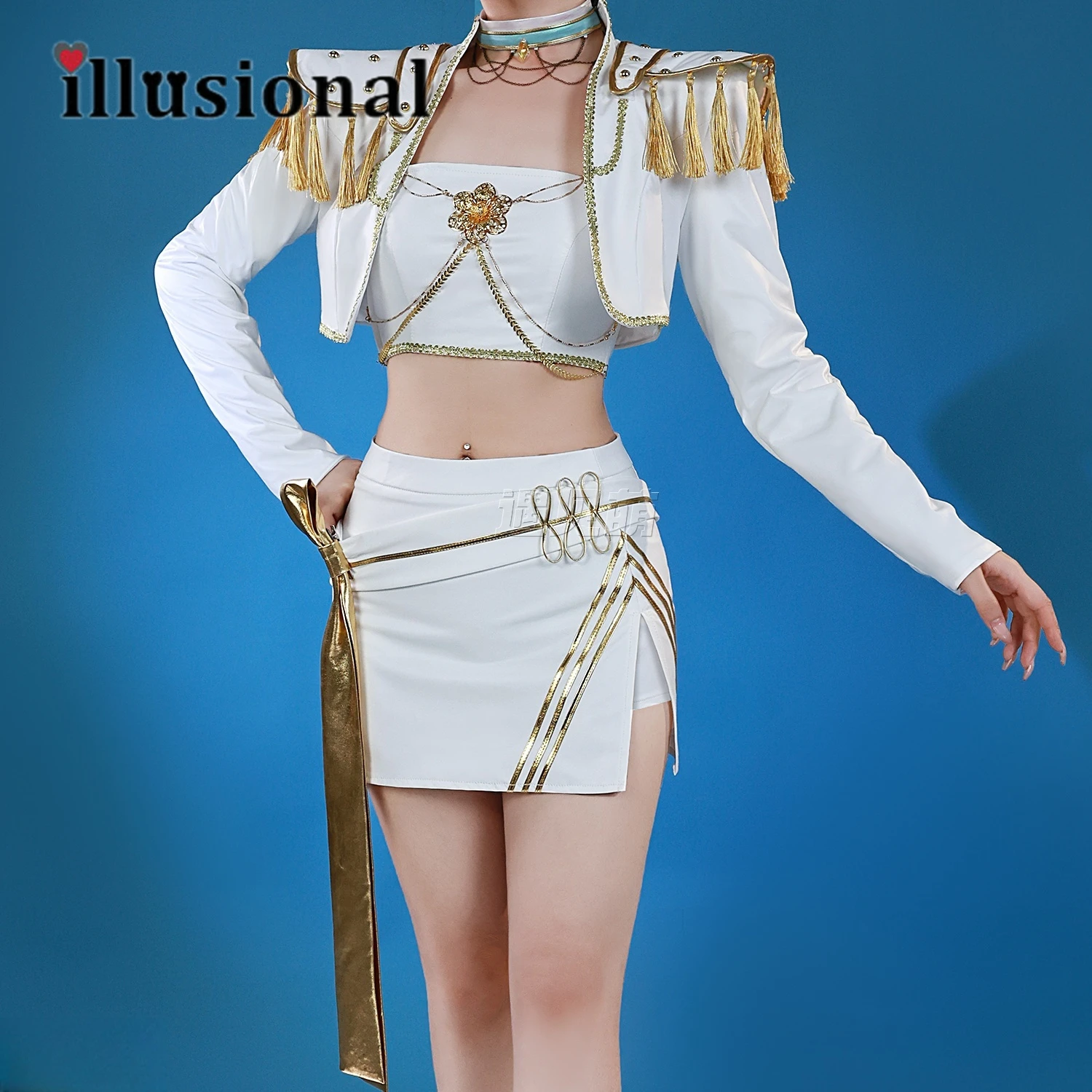 

illusional Anime Demon Mira Hunters Cosplay Costume KPOP girl group Mira White Suit Halloween Costumes Female