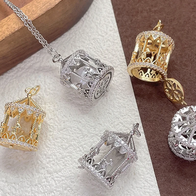 

2pcs Copper-plated Gold Color Hollowed-out Carousel Three-dimensional Cute Pendant Hollow Tray Diy Accessory Charms