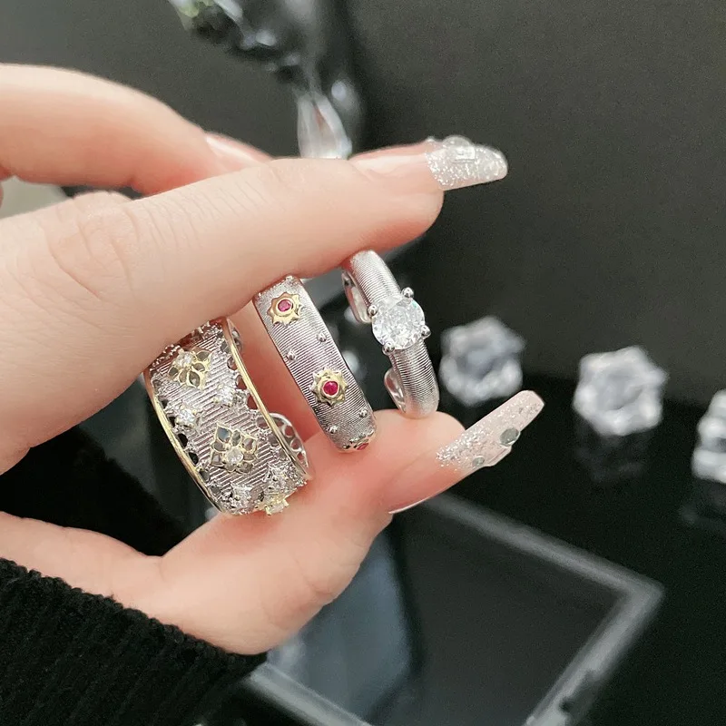 New Retro Wire Hollowed out Sapphire Copper Opening Rings for Women Luxurious Superior High-quality Jewelry Birthday Party Gift