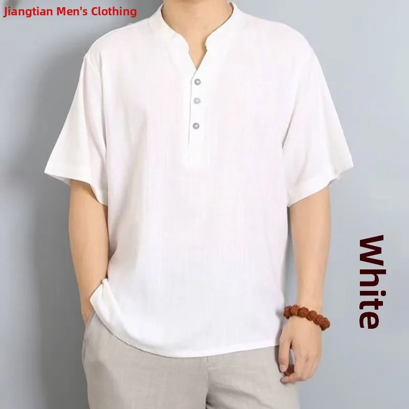 

New Men's Linen T-irt Loose Fit V-Ne Cotton Linen irt plus Size Comfortable ort Sve Summer Casual Wear