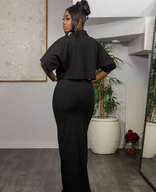 BKLD ملابس النساء بلون 2025 صيف جديد بدوره إلى أسفل طوق قميص المحاصيل القمم سليم صالح سبليت تنورة مجموعات قطعتين وتتسابق #5