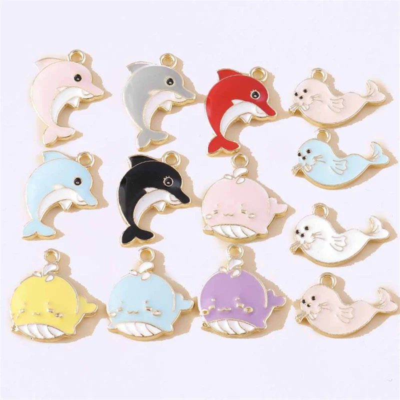 

Duarte 20Pcs/Lot Cute Marine Life Charms Enamel Dolphin Whale Charms Pendants for Jewelry Making DIY Necklaces Earrings Gifts