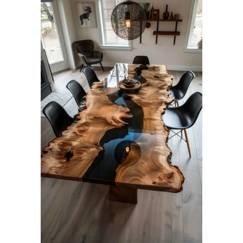 custom.Hot Sales Custom Epoxy Resin and Wood Dining Table Modern Room Furniture River Table Handcrafted Resin Table