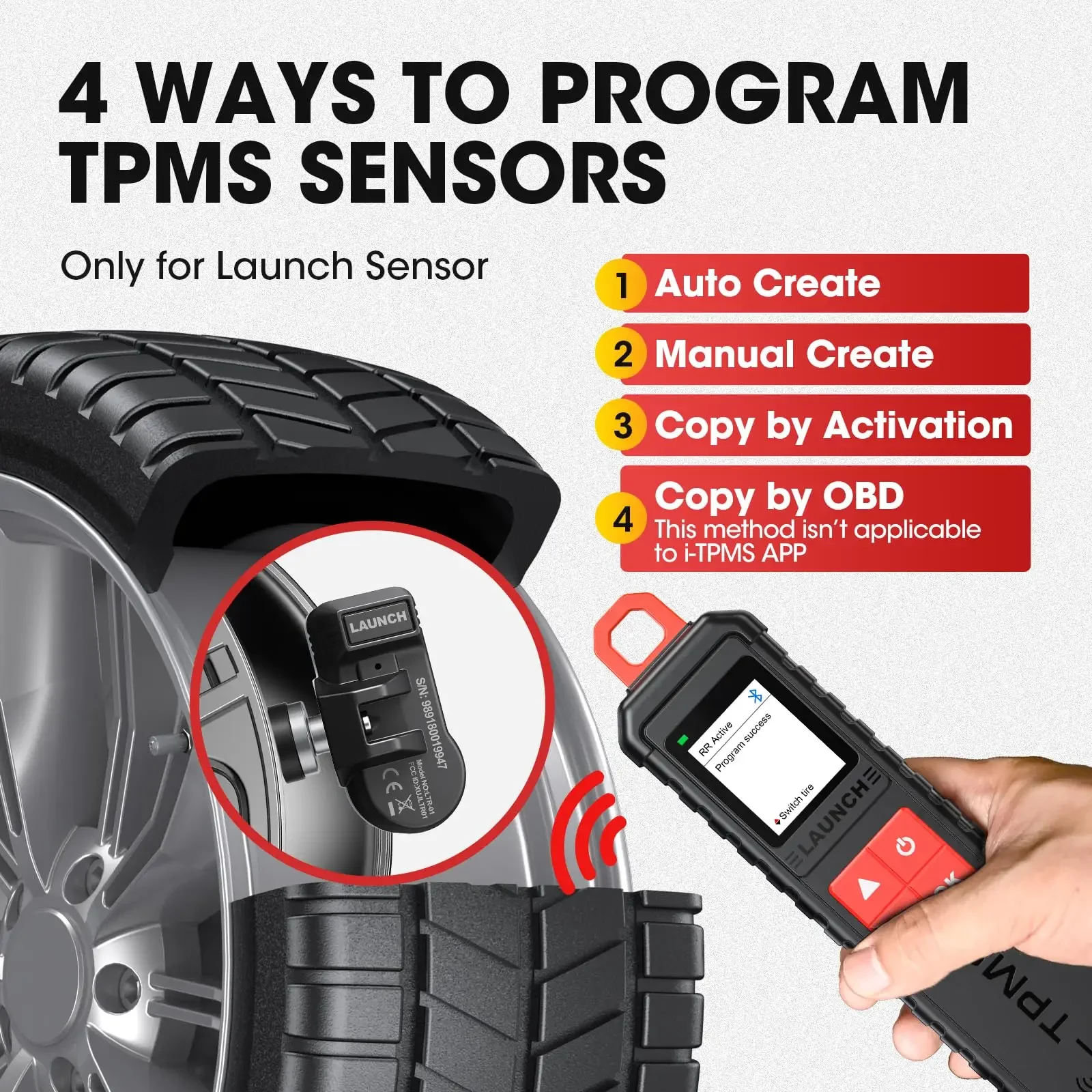LAUNCH X431 I-TPMS Tire Pressure Diagnostic Tool TPMS Programmer, 315/433MHz Universal TPMS Sensor Activate Clone Reset & Learn