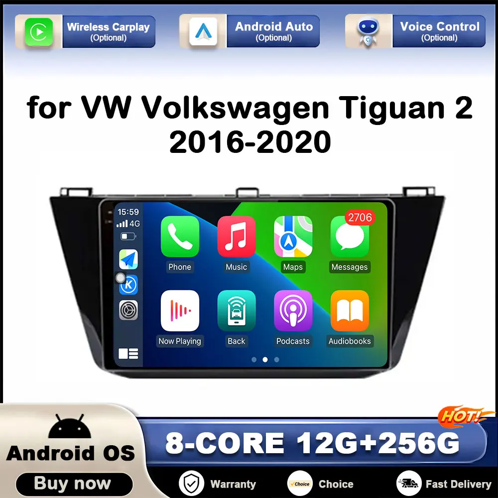 

GPS Navi for VW Volkswagen Tiguan 2 2016 - 2020 Car Video Multimedia Player Android Auto Touch Screen DSP Stereo BT NO 2 Din