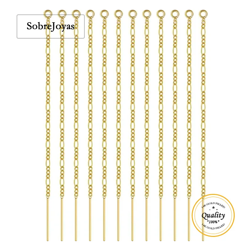 

14-каратное золото, 0,8 мм, Фигаро 3 + 1, цепочка для заправки ушей, серьги для изготовления ювелирных изделий, 8 см, кабельная цепочка с кольцом, 1 пара