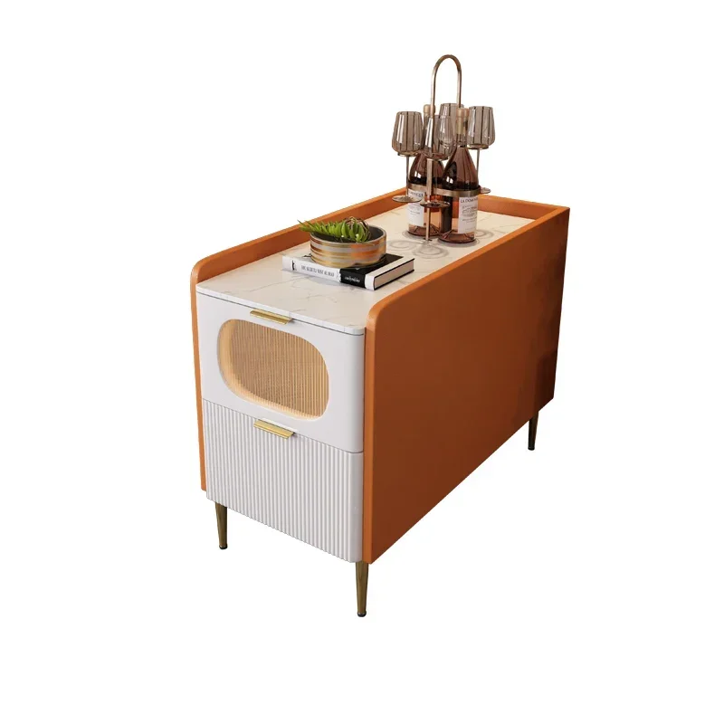 3Sofa side cabinet Light luxury middle narrow slot socket Smart rock slab tea side cabinet
