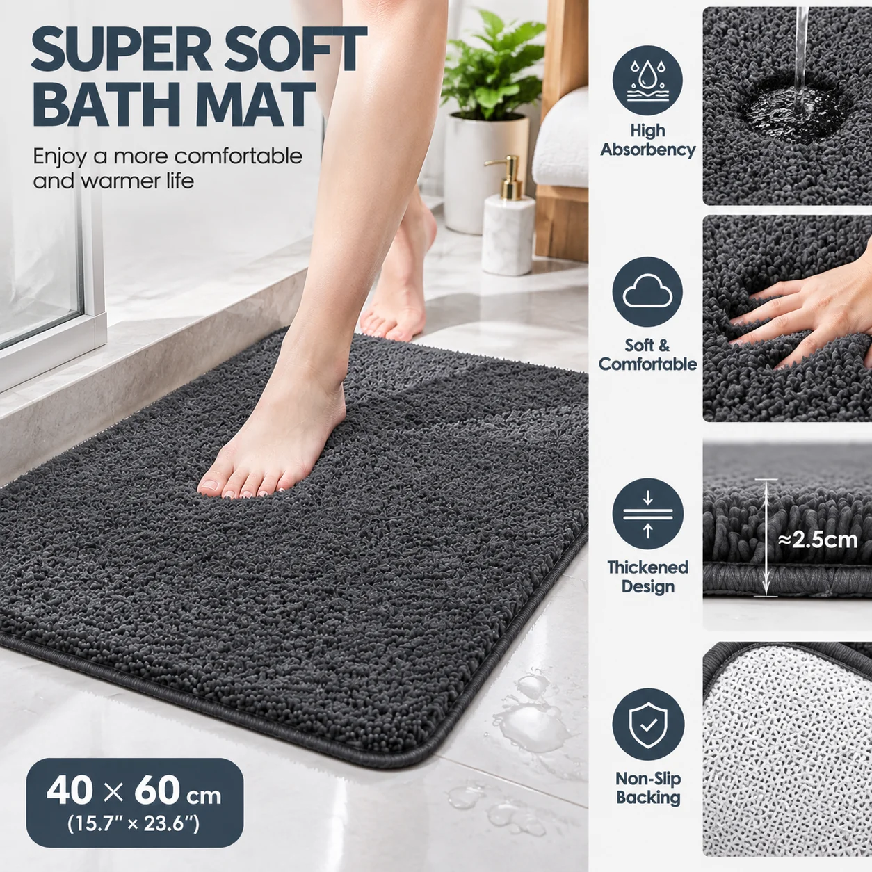 Thick Lamb Velvet Bathroom Carpet Solid Color Simple Absorbent Door Mat Full Room Floor Mat Living Room Entrance Rug Bedroom