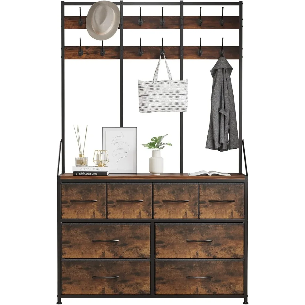 خزانة LUMTOK ذات 8 أدراج، خزانة ذات أدراج، رف ملابس مع أدراج قماشية، شجرة القاعة مع خطافات وأدراج للملابس والألعاب، #4