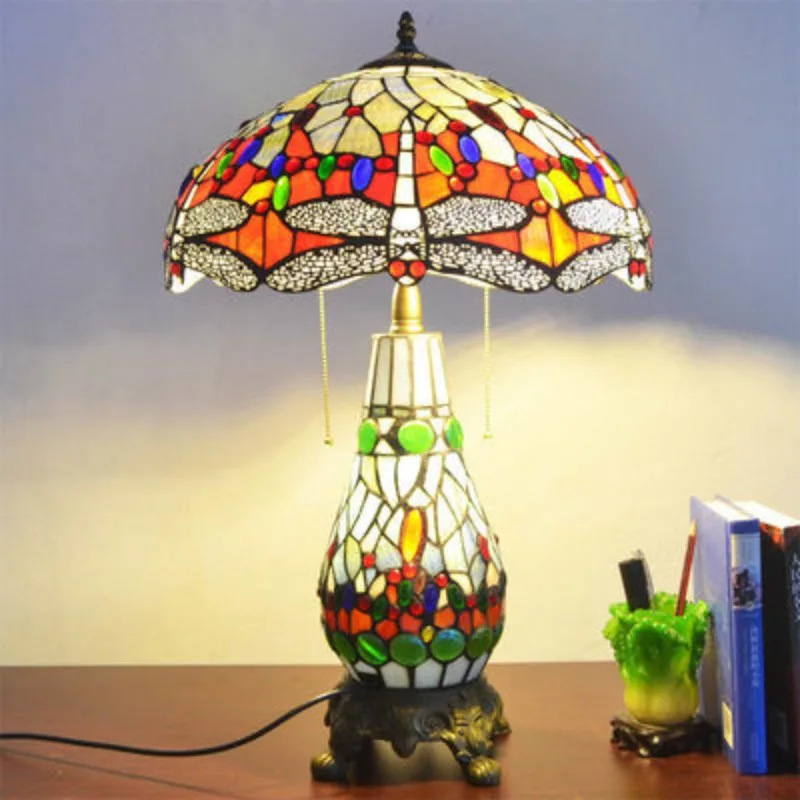 

Tiffany living room table lamp retro vintage stained glass office Creative art romantic atmosphere lamp led night light bedroom