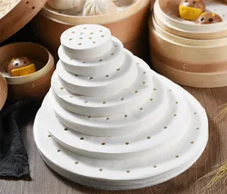 100pcs Round Steamed Bun Papers With Holes Non-stick Household Snack Bread Cake Steamer Oil Paper Pads