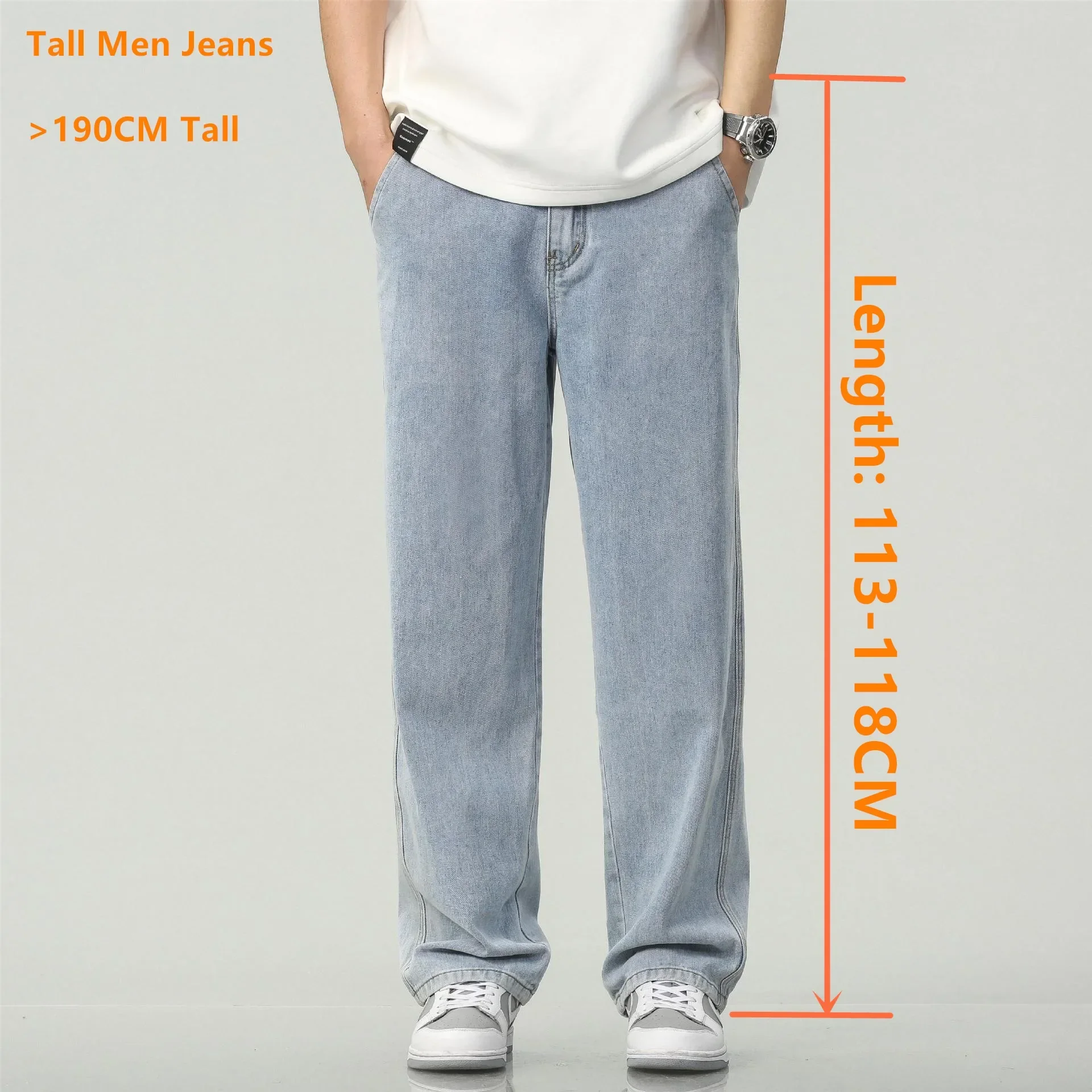 

Adolescent Extra Long 118CM Jeans 190CM Tall Men Loose Wide Leg 3XL 4XL Overlong Trousers Male Autumn Ultralong Lengthen Pants