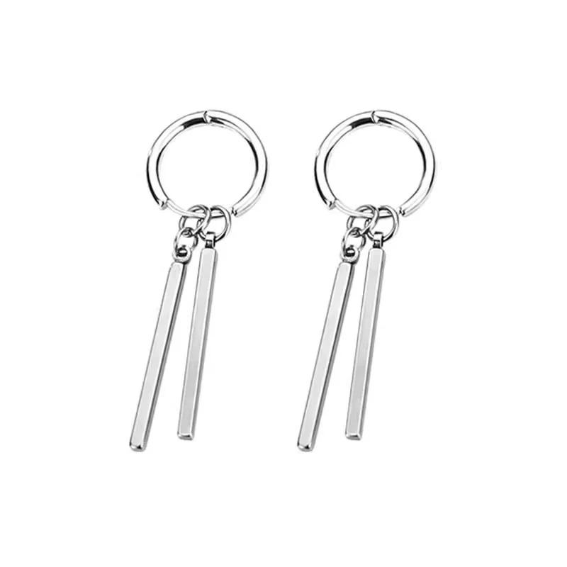 Trendy Men Earrings Minimalist Long Strip Double Stick 925 Sterling Silver Ear Buckle Male Cool Personality Dropping Earrings